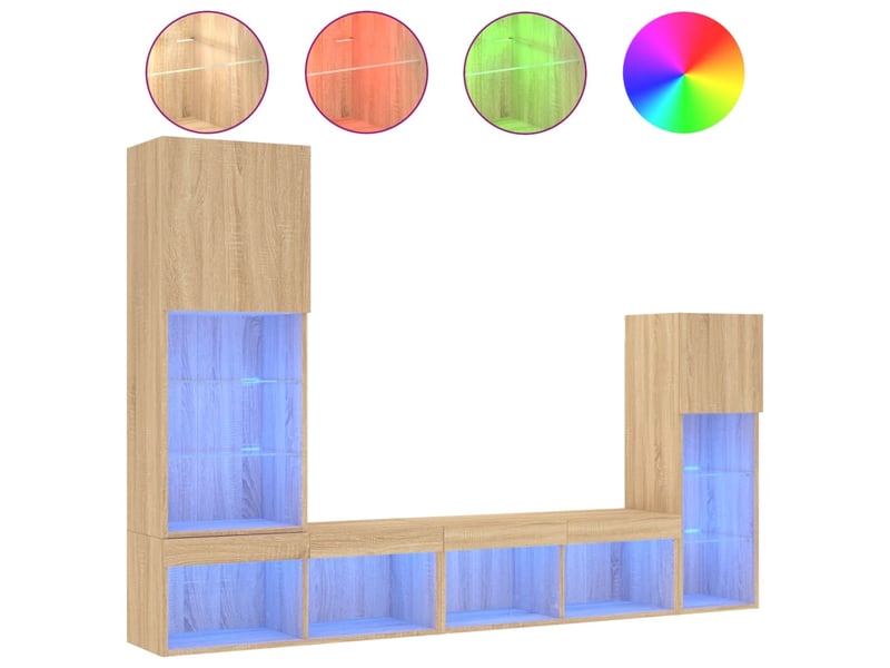  Unités murales tv avec led 4 pcs chêne sonoma bois d'ingénierie  - Conforama A