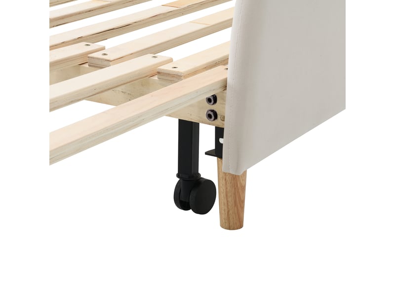 Lit enfant rembourré 140x200 cm en velours avec lit gigogne 140x105 cm, tête de lit ours, bords de protection doux - beige - Conforama E