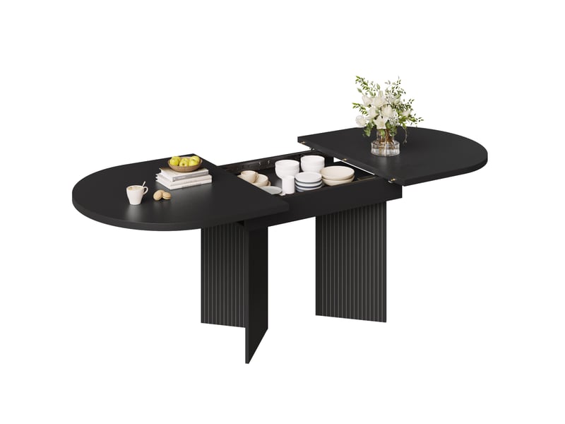  Table à manger extensible noire 120-160 x 80 cm, table de cuisine en mdf avec rallonge intégrée et pieds rainurés  - Conforama A