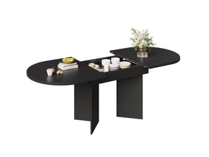 Table à manger extensible noire 120-160 x 80 cm, table de cuisine en mdf avec rallonge intégrée et pieds rainurés