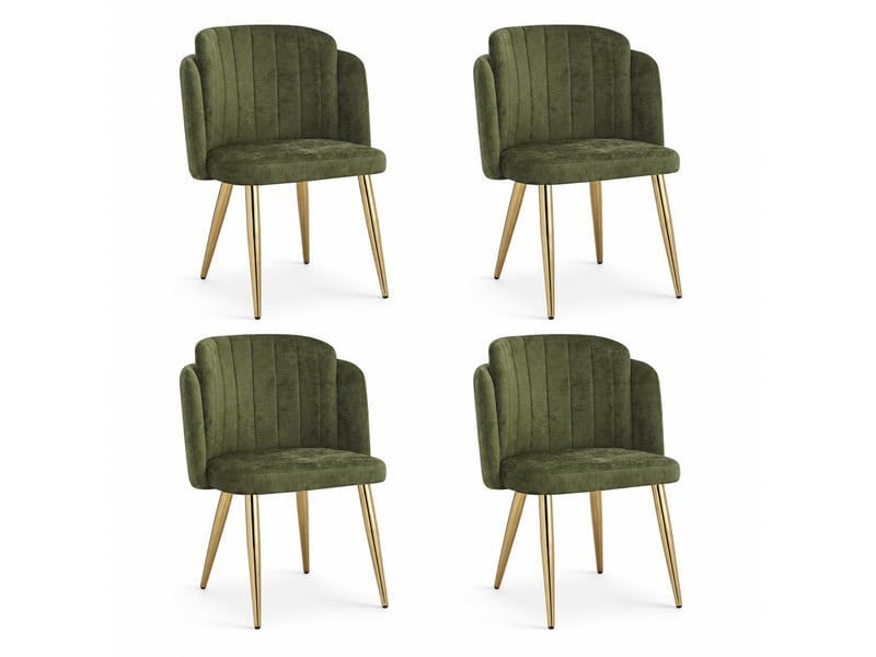  Lot de 4 chaises de salle à manger 58,5x62x78 cm rembourrées vertes pieds dorés  - Conforama A