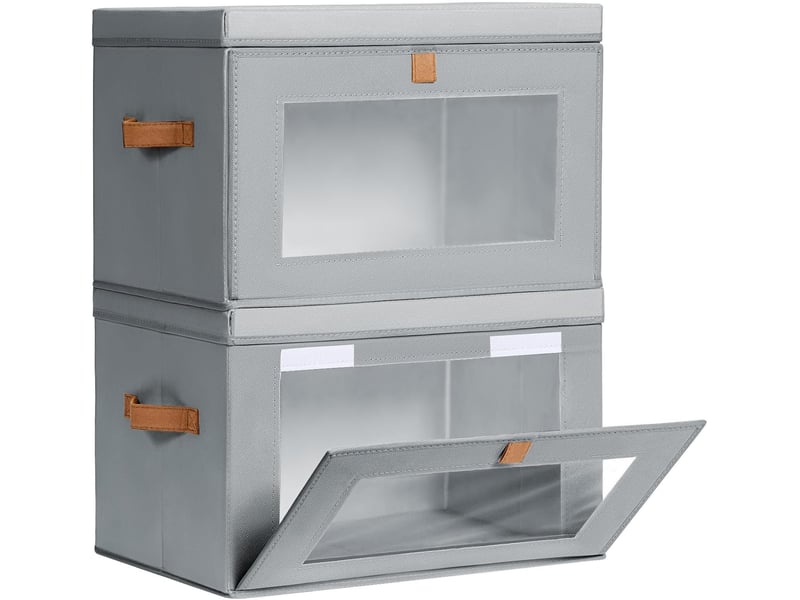  Boîtes de rangement pliables 2 pièces, organiseurs de placard en tissu avec poignées et fenêtre, gris  - Conforama A