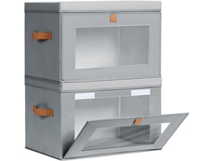 Boîtes de rangement pliables 2 pièces, organiseurs de placard en tissu avec poignées et fenêtre, gris