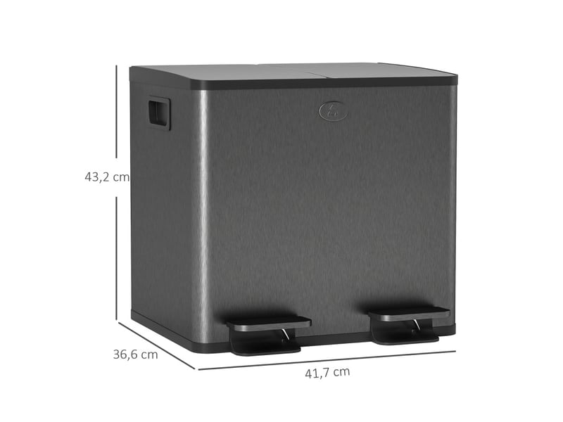 Poubelle double 2 x 15 l à pédale avec couvercle fermeture douce evryae - Conforama D