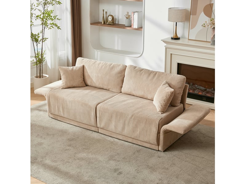 Canapé convertible 2 places 182x88x84 cm en velours côtelé beige chicfurn - Conforama C