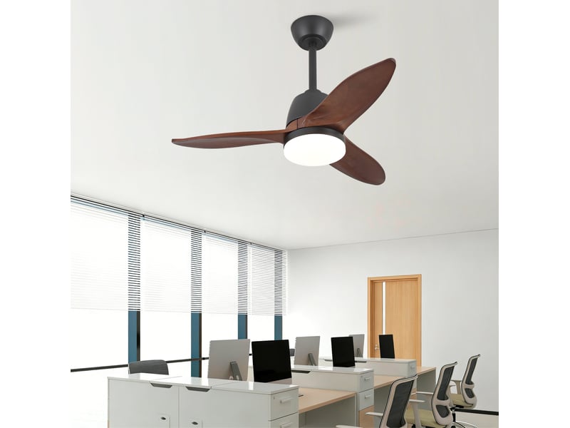  Ventilateur de plafond moderne noir 36 pouces, réversible dimmable 3 vitesses, 3 couleurs d'éclairage, pales en bois  - Conforama C