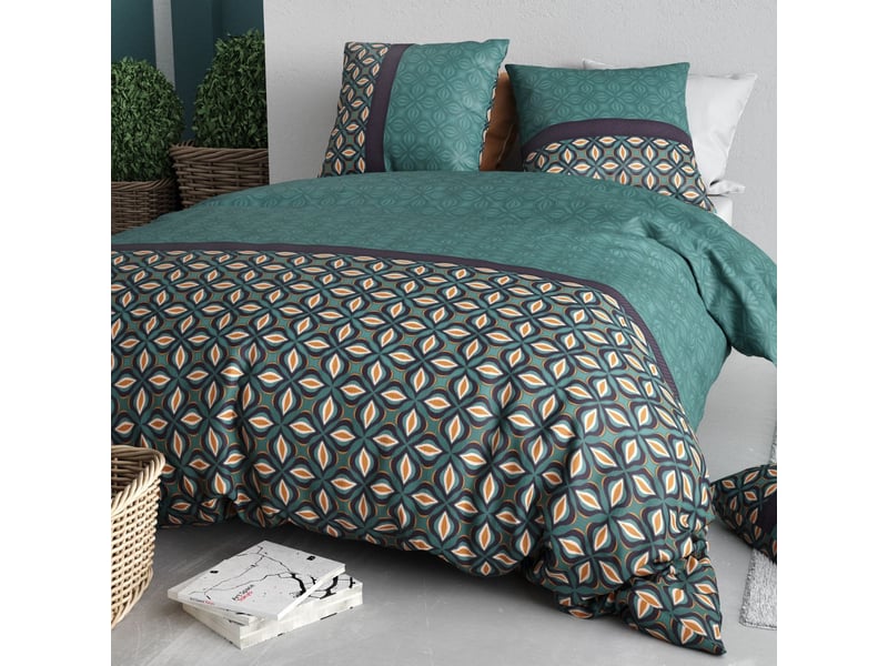  Parure housse de couette 260x240cm + 2 taies motif art-déco vert 100% coton - salman SALMAN - Conforama B