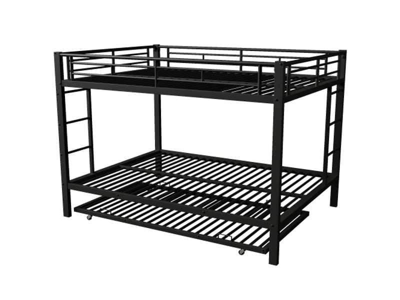  Lit superposé 140 x 200 cm, structure en fer, lit enfant, avec lit gigogne, barrières de sécurité hautes, matelas non inclus, noir  - Conforama E