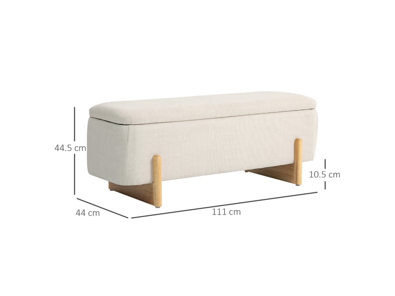  Banc coffre 111x44x44,5 cm, banc de lit, rangement discret, assise confortable, polyester, pour chambre et salon, beige  - Conforama C