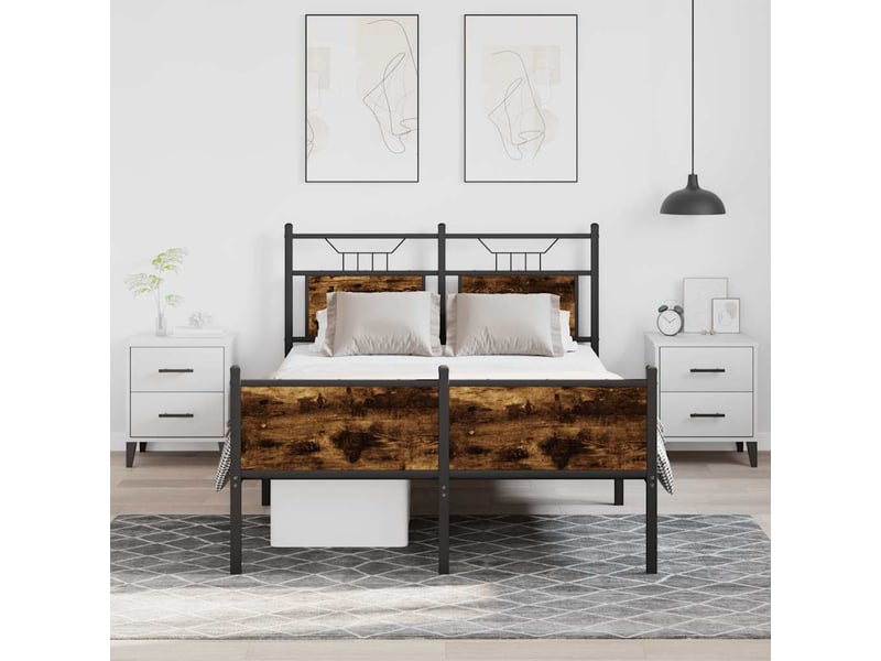  Lit double- lit adulte -  cadre de lit sans matelas chêne fumé 120x190 cm bois ingénierie  - Conforama C