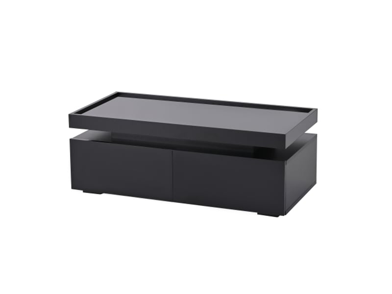  Table basse led noire 95x45x35 cm – 2 tiroirs, finition haute brillance, design géométrique minimaliste – meuble salon  - Conforama E