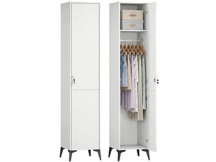 Armoire chambre étroite penderie avec porte, tringle et étagères de rangement, 36 x 40 x 180 cm, blanc