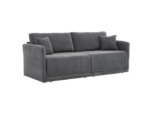 Canapé convertible avec couchage d’appoint - accoudoirs en bois, velours côtelé gris, 182 × 88 × 84 cm