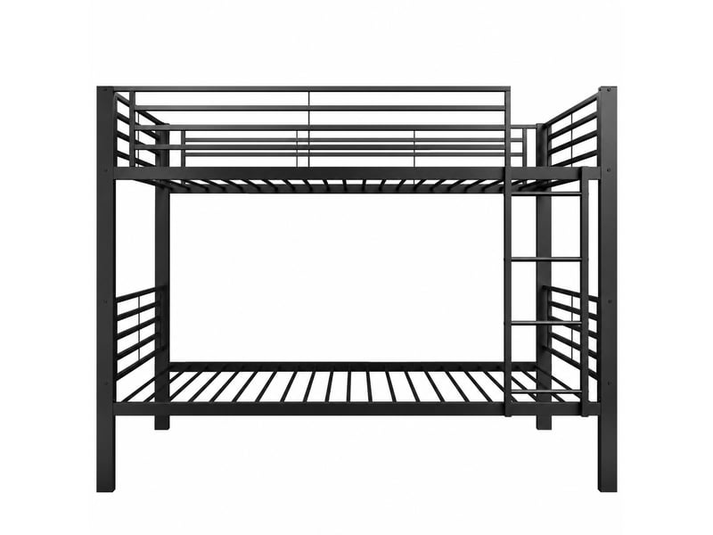  Lit superposé 90x200 cm, structure en métal avec sommiers, échelle montable à gauche ou à droite, espace dessous, noir  - Conforama E