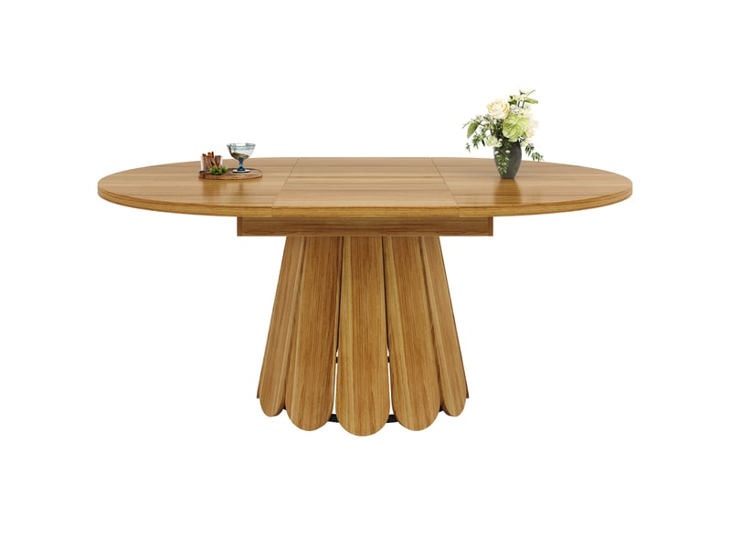  Table à manger extensible ronde, diamètre 118 cm à 158 cm, pour 6 personnes, brun  - Conforama W
