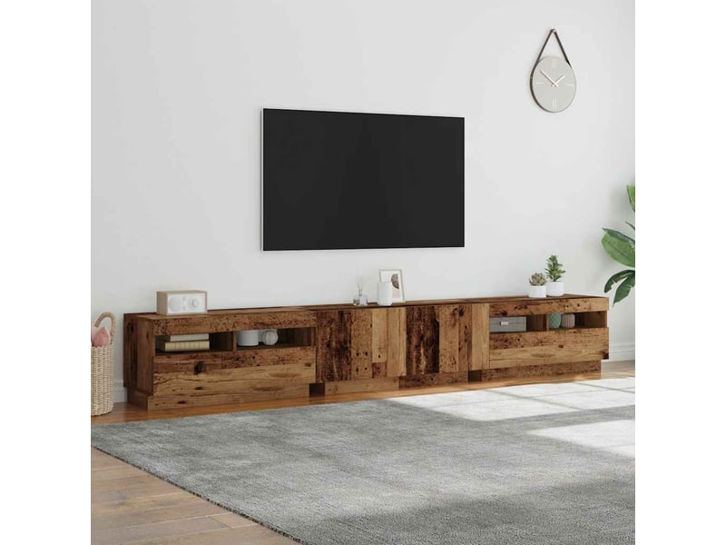 Meuble tv - banc tv - meuble de rangement avec lumières led vieux bois bois d'ingénierie - Conforama D
