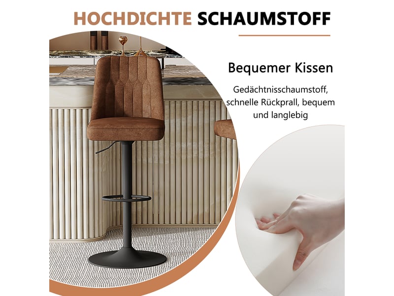  Lot de 2 tabourets de bar réglables,44x44 cm,tissu et métal noir,marron  - Conforama E