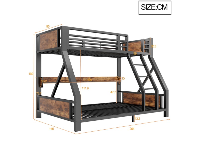 Lit superposé 90x200140x200 cm avec rangement et led, métal et bois, noir - Conforama E