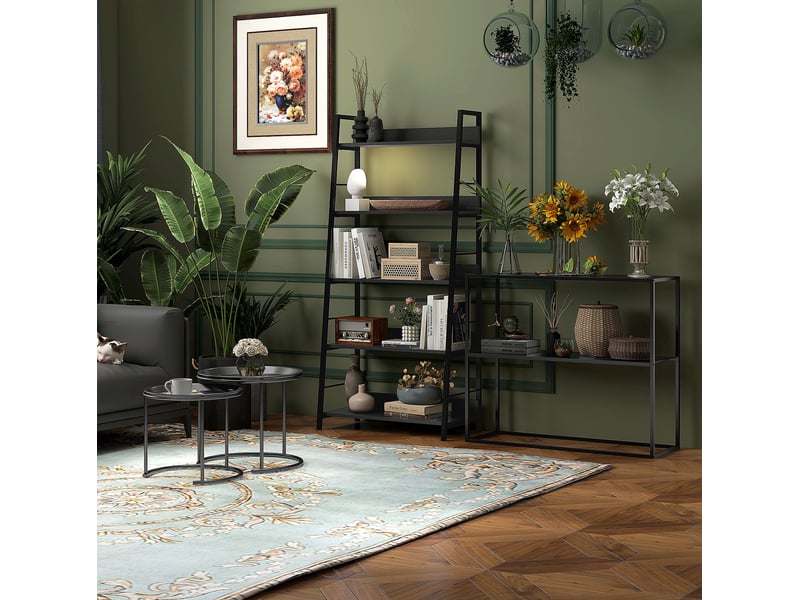  Console 90x30x75 cm à 2 niveaux avec anti-basculement en acier noir  - Conforama C