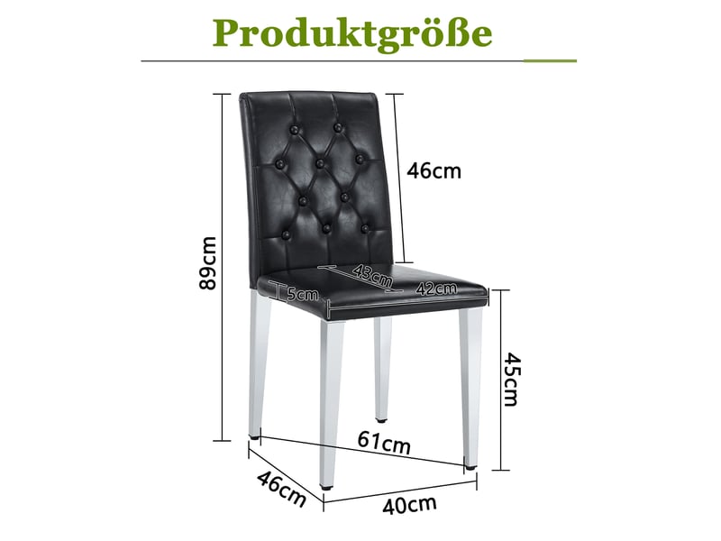  Lot de 4 chaises de salle à manger, chaise cuisine, design moderne, pu noir, métallique argenté, dossier à motif losange  - Conforama C