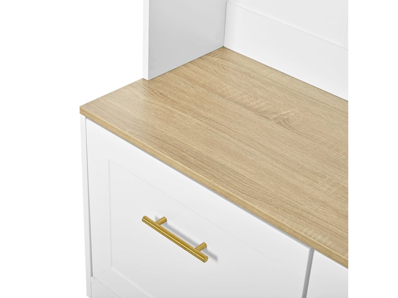  Vestiaire d'entrée avec banc 2 portes 4 crochets coloris naturel et blanc 105x40x180 cm N657P37472829W - Conforama D