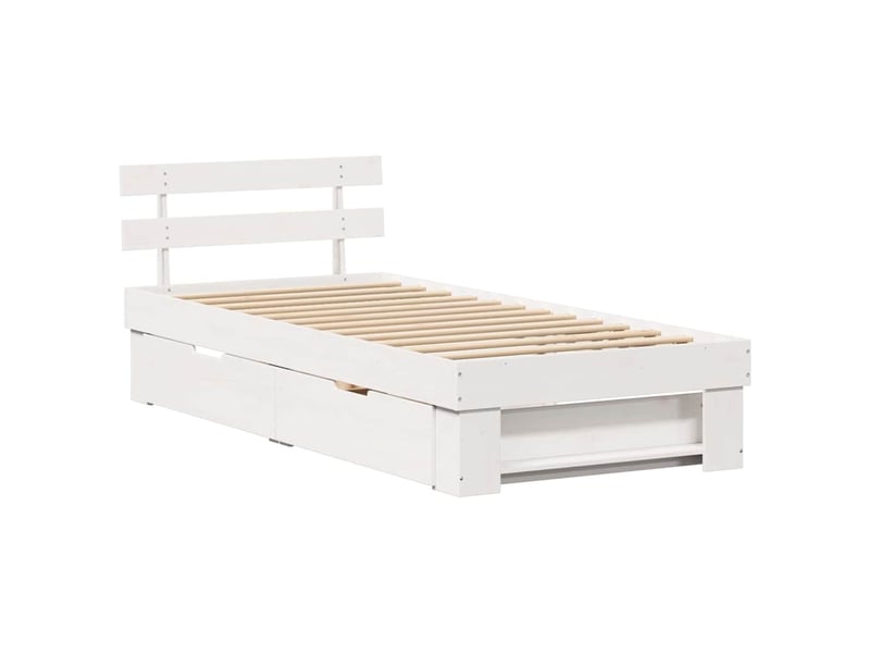  Lit simple- lit adulte -  cadre de lit avec tête de lit blanc 100 x 200 cm pin massif  - Conforama D