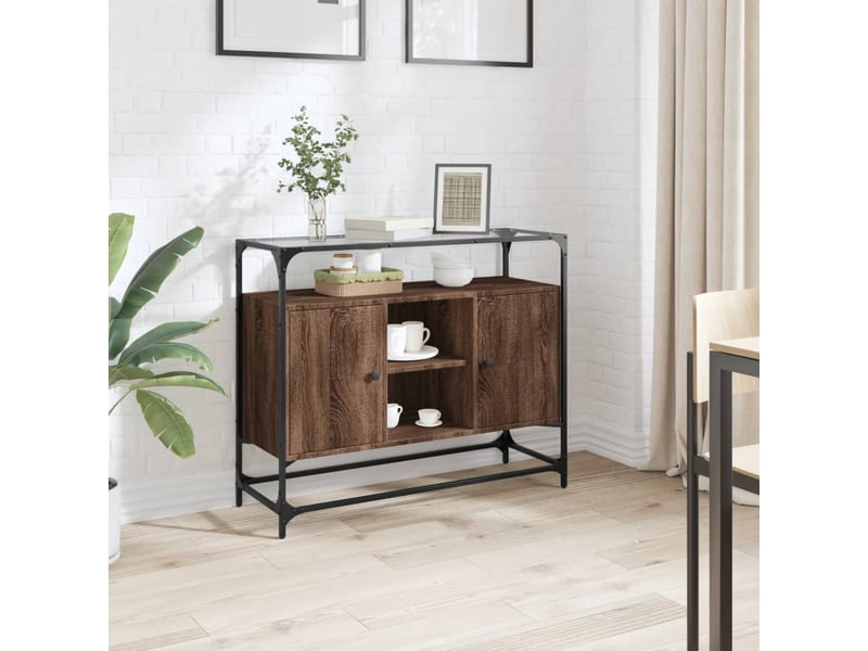  Buffet - bahut - meuble de rangement avec dessus en verre chêne marron bois d'ingénierie  - Conforama B