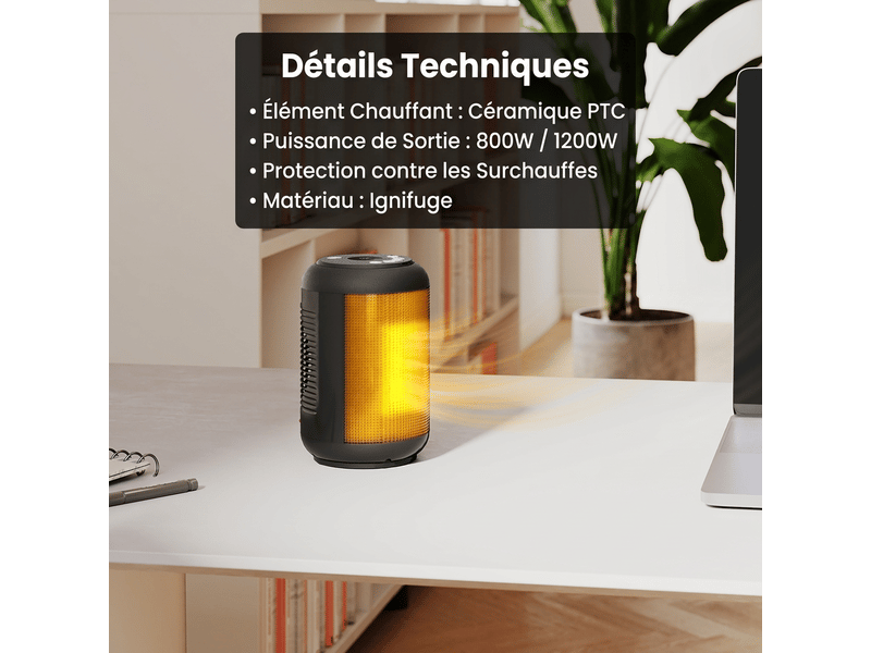  Chauffage d'appoint céramique radiateur électrique 1500w oscillant 50° noir  - Conforama C