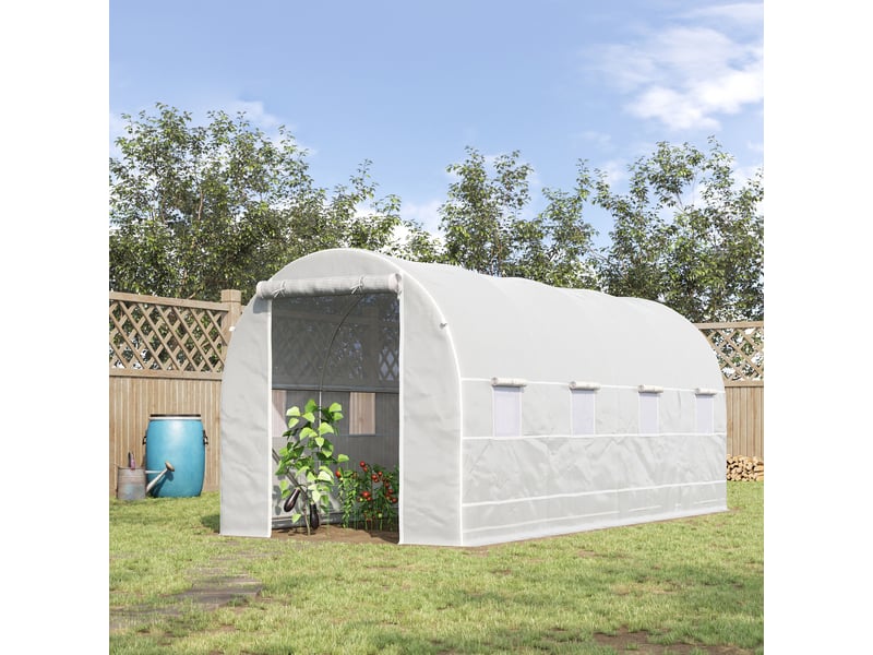  Serre tunnel de jardin de 5 x 2 x 2 m avec structure en acier et bâche en polyéthylène blanc  - Conforama D