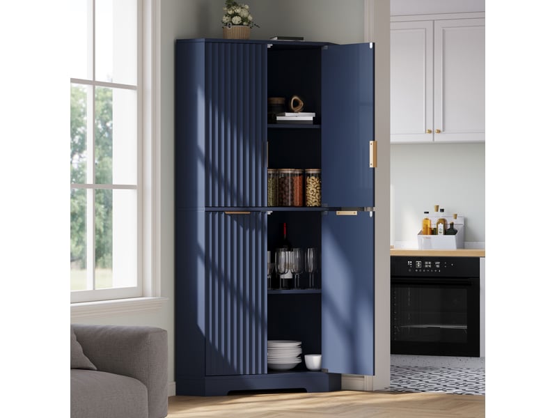  Meuble d'angle de rangement avec 4 portes et étagères réglables pour cuisine, salle à manger et salon en mdf bleu  - Conforama B