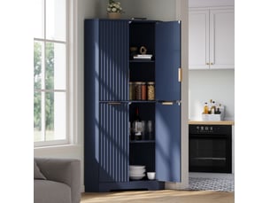Meuble d'angle de rangement avec 4 portes et étagères réglables pour cuisine, salle à manger et salon en mdf bleu