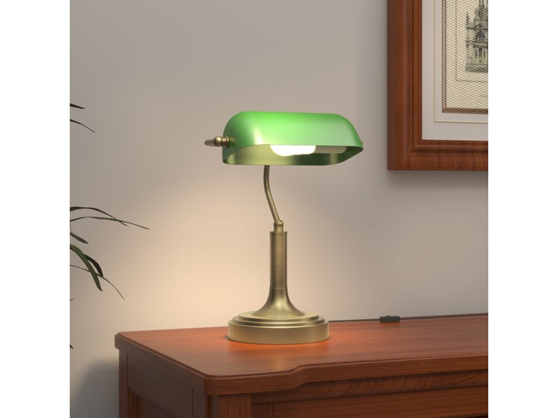  Lampe de bureau e27 de style banquier avec abat-jour réglable et interrupteur à bascule pour la maison, le bureau ou la bibliothèque - verte  - Conforama C