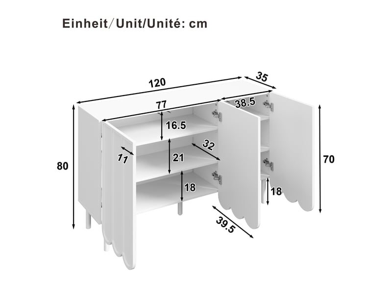  Buffet avec étagères réglables et ouverture sans poignée en mdf 120×35×80 cm blanc  - Conforama E