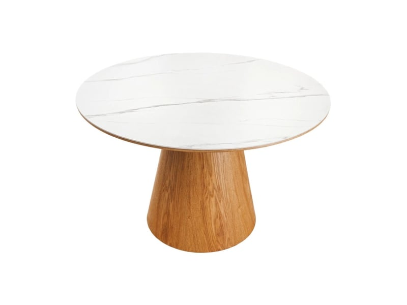  Table de salle à manger lumea – ronde 120 cm – plateau céramique effet marbre blanc – style contemporain  - Conforama A