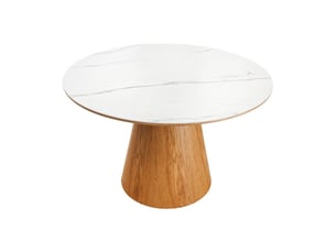 Table de salle à manger lumea – ronde 120 cm – plateau céramique effet marbre blanc – style contemporain