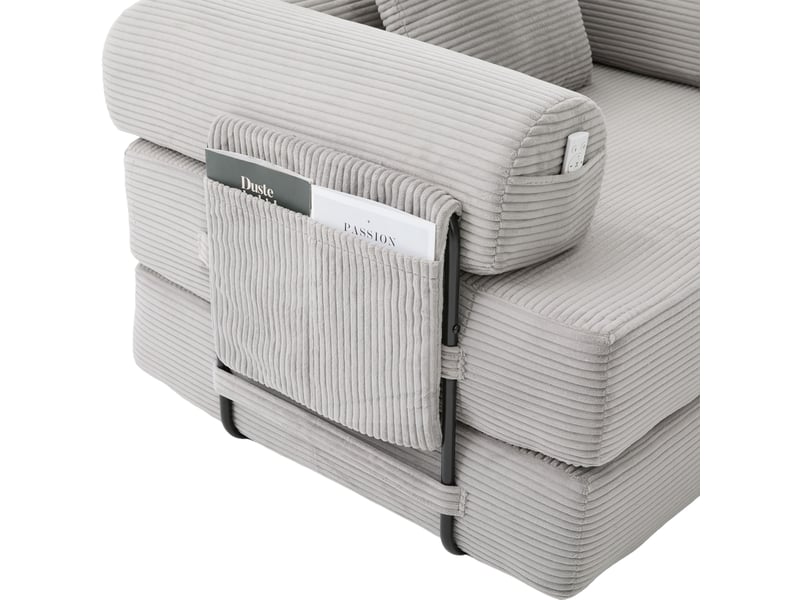  Canapé d'angle convertible modulable en velours côtelé gris clair avec pouf et 3 coussins inclus  - Conforama W