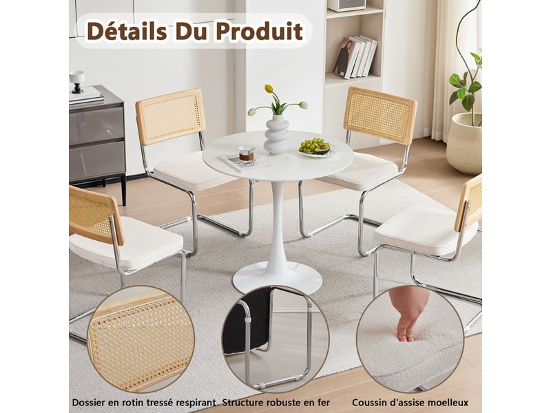 Lot de 4 chaises de salle à manger - avec siège rembourré et base en métal chromé - blanc Grand-house - Conforama D