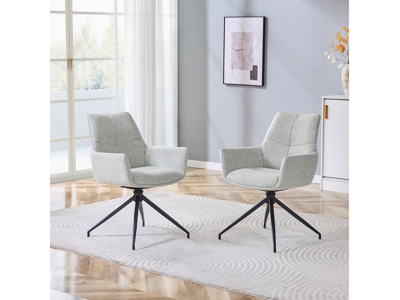 Lot de 2 chaises de salle à manger pivotantes à 360° gris clair et noir en tissu et métal - Conforama B