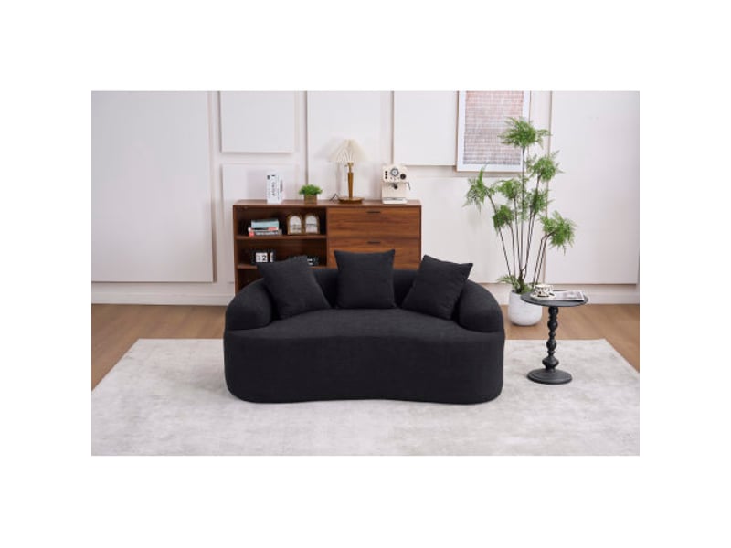  Canapé compressé 2 places, assise profonde, style contemporain, chenille, noir, coussins inclus  - Conforama D