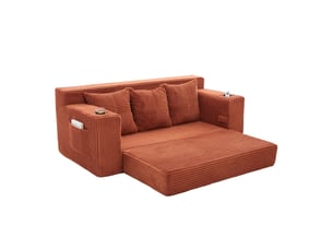 Canapé 3 places en velours côtelé, sans montage, design modulaire, porte-gobelets, rangements latéraux, 172×87×64 cm