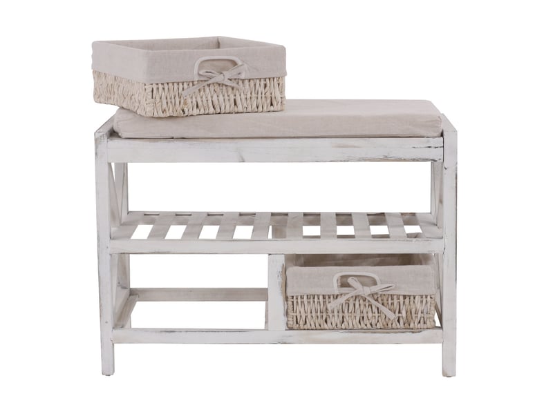  Etagère, range-chaussures, banc, 45x65x34cm, shabby chic, vintage - blanc  - Conforama D