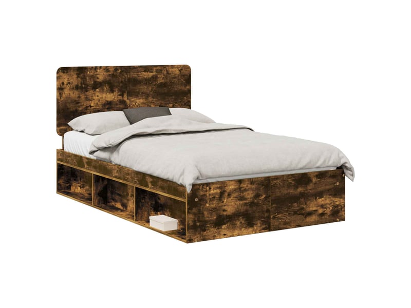  Lit double- lit adulte -  cadre de lit chêne fumé 135 x 190 cm bois de pin massif  - Conforama A