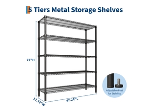 Rayonnage à fil métallique robuste - 5 niveaux réglables, charge 1400 kg - cuisinegaragebureau - l 120 x l 45 x h 183 cm