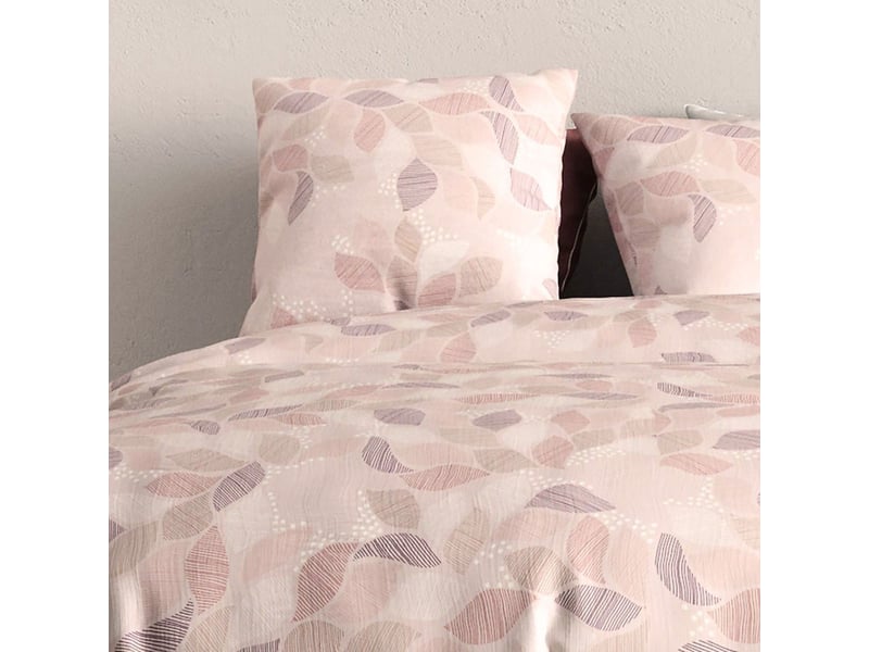  Parure housse de couette 240x220cm + 2 taies motif feuilles rose poudré 100% coton - lixia LIXIA - Conforama B