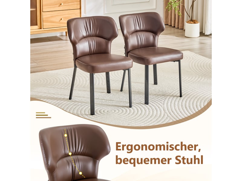  Lot de 2 chaises de salle à manger à dossier rembourré  - pieds en métal, simili cuir marron  - Conforama E