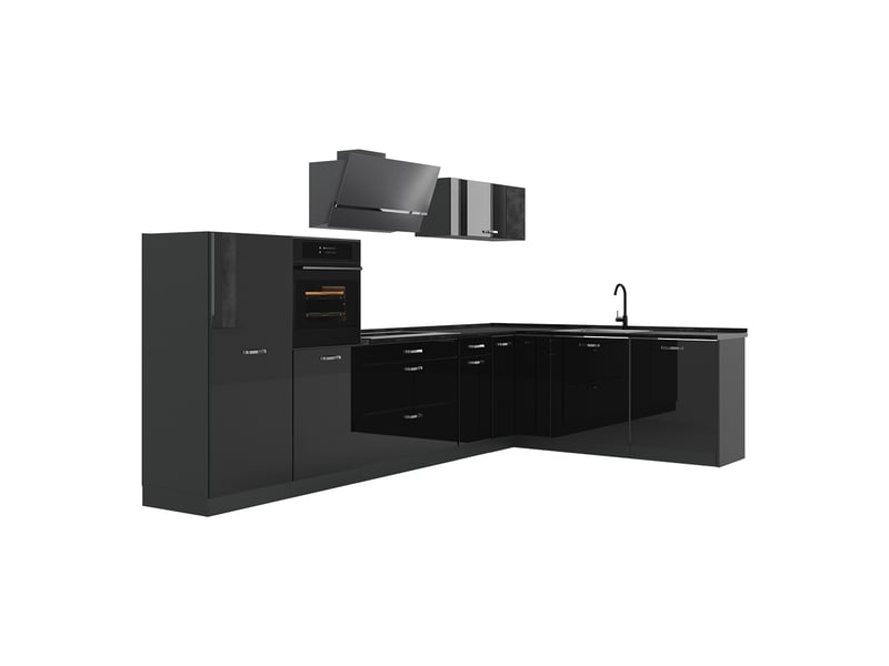  Vicco cuisine en angle, noir haute brillanceanthracite, 347 x cm plan de travail anthracite  - Conforama A