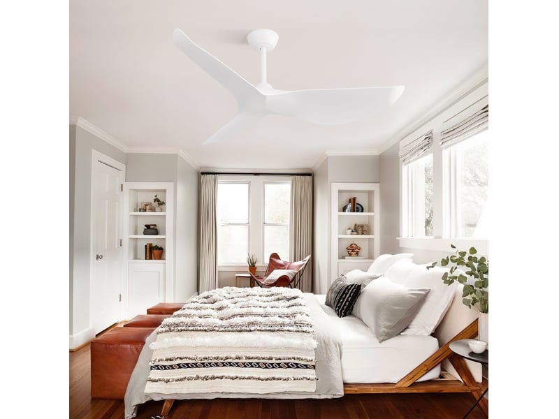  Ventilateur de plafond 96,5 cm blanc mat avec moteur dc réversible et télécommande  - Conforama D