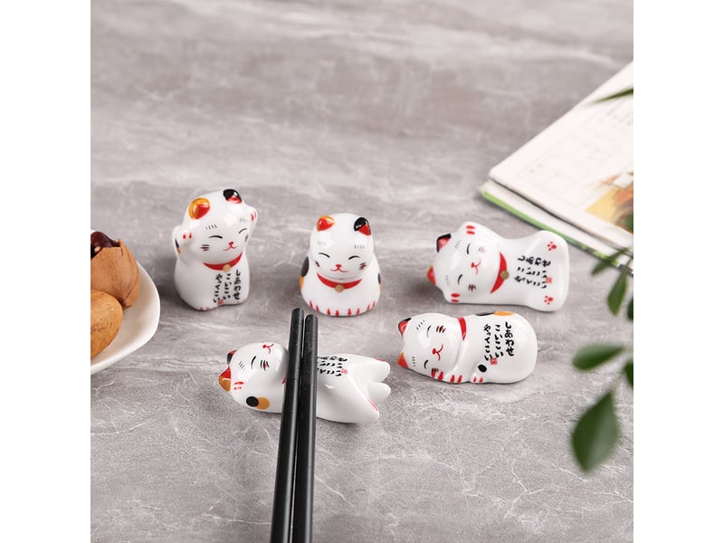  Repose-baguettes en céramique en forme de chat mignon - pour cuillère, couteau, fourchette (chat porte-bonheur 5 pièces) - white  - Conforama D