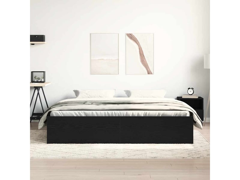  Lit double- lit adulte -  cadre de lit sans matelas en chêne noir 200x200 cm bois d'ingénierie  - Conforama B