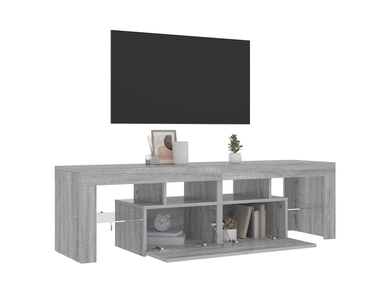 Meuble tv - banc tv - meuble de rangement avec lumières led sonoma gris 140x36,5x40 cm - Conforama D